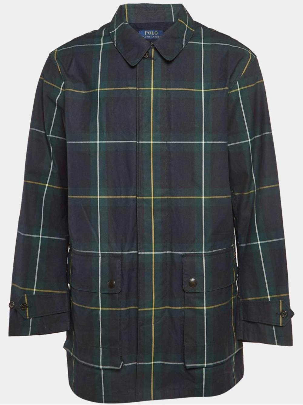 Polo Ralph Lauren Navy BlueGreen Plaid Cotton Beaufort Walking Coat M